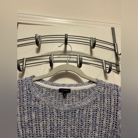 Talbots open knit chunky knit sweater women’s medium blue ivory - Picture 3 of 16